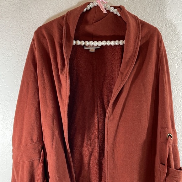 KNOX ROSE Jacket Drape Front Long Sleeve With Pockets Fiery Brown Size XS - Picture 3 of 11